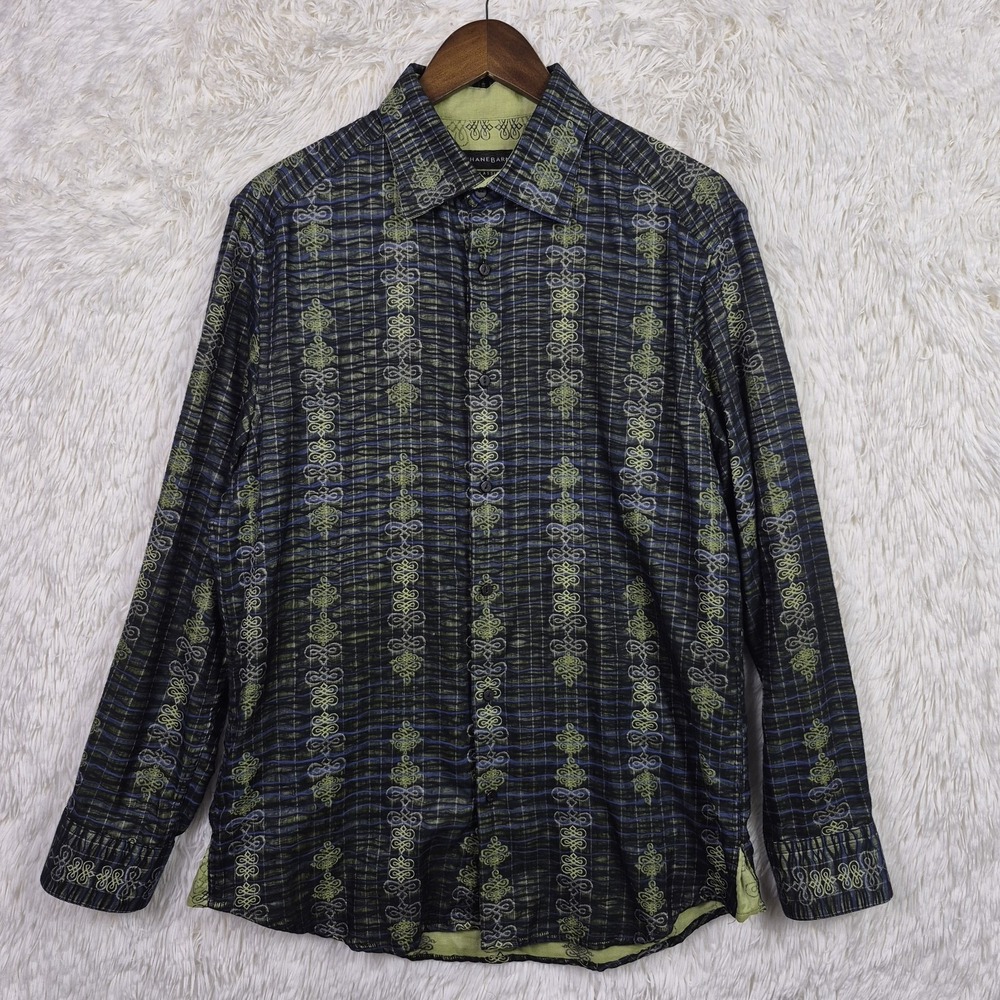 Vtg Jhane Barnes Shirt Mens M Long Sleeve Double Knit Geo Multicolor Abstract
